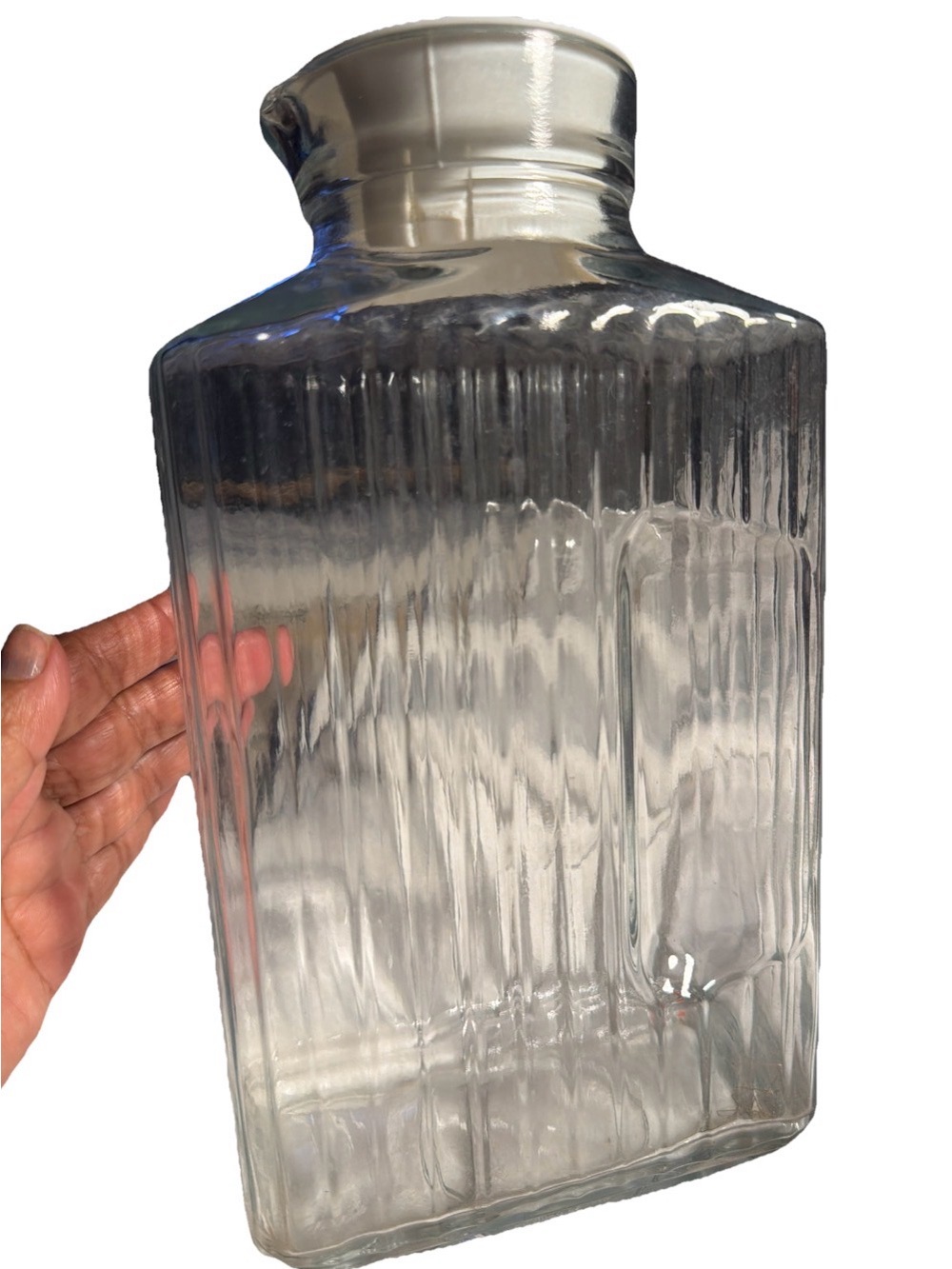 Vtg Anchor Hocking 2 qt Clear Ribbed Glass Decanter Pitcher milk juice